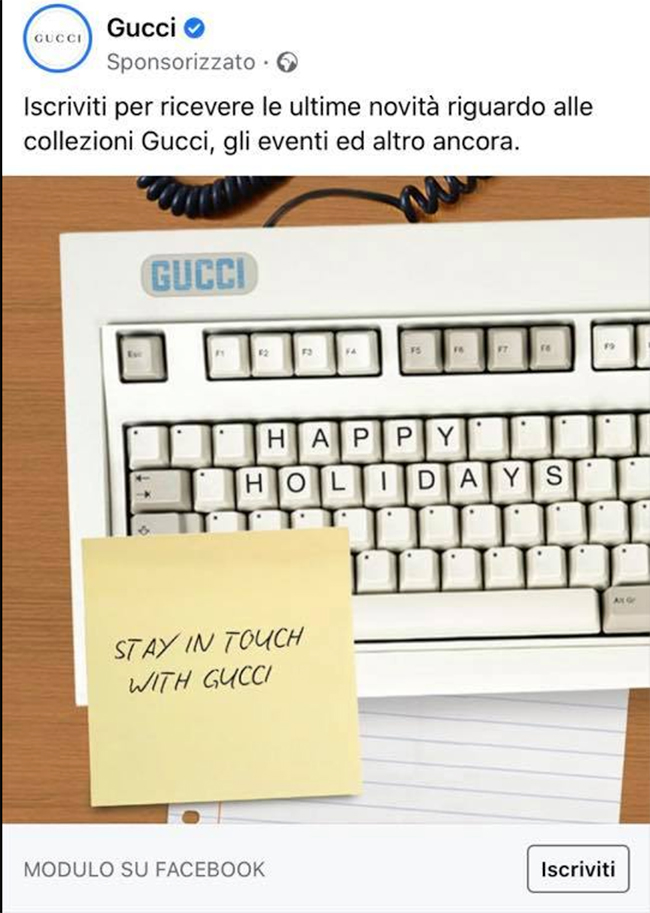 Gucci campagna Facebook contatti